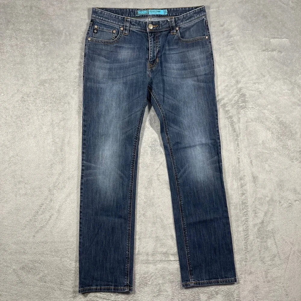 Rock and Roll Denim Revolver Jeans Mens 34x34(32.5)‎ Blue Slim Straight Leg